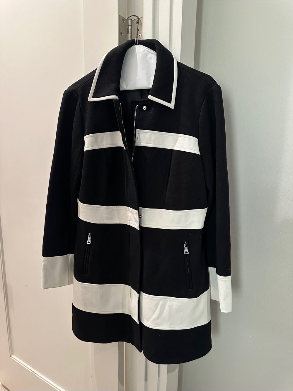 INC International Concepts Black and White Striped Pea Coat